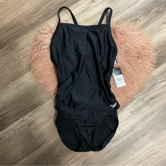 Speedo Endurance Black  Solid Flyback Training Swimsuit size 12 - Picture 4 of 10